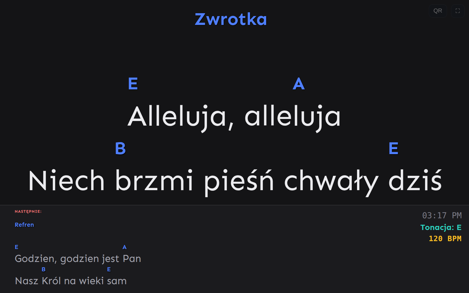 Ekran sceny — akordy i następna sekcja